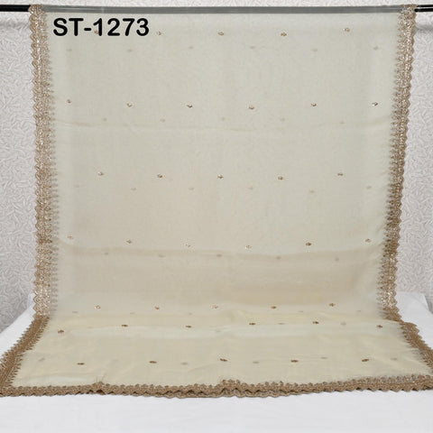 Tissue Organza Stole with Scalloped Border Gold | Zari Embroidered Dyeable Dupatta | Bridal, Wedding, Festive Shawl | Custom color