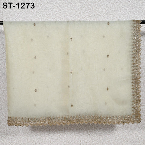 Tissue Organza Stole with Scalloped Border Gold | Zari Embroidered Dyeable Dupatta | Bridal, Wedding, Festive Shawl | Custom color