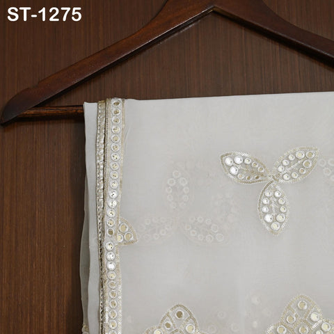 Silver Embroidered Dyeable Dupatta Georgette Faux Mirror, Light Weight Indian Bride Wedding Lehenga Veil, Women Haldi Dress Chunni Gift her