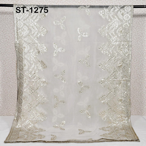 Silver Embroidered Dyeable Dupatta Georgette Faux Mirror, Light Weight Indian Bride Wedding Lehenga Veil, Women Haldi Dress Chunni Gift her