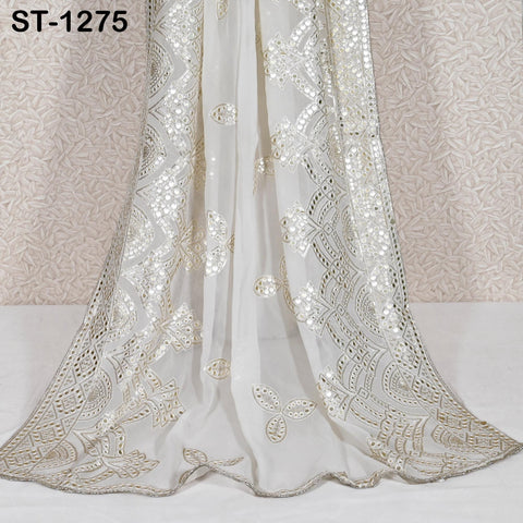 Silver Embroidered Dyeable Dupatta Georgette Faux Mirror, Light Weight Indian Bride Wedding Lehenga Veil, Women Haldi Dress Chunni Gift her