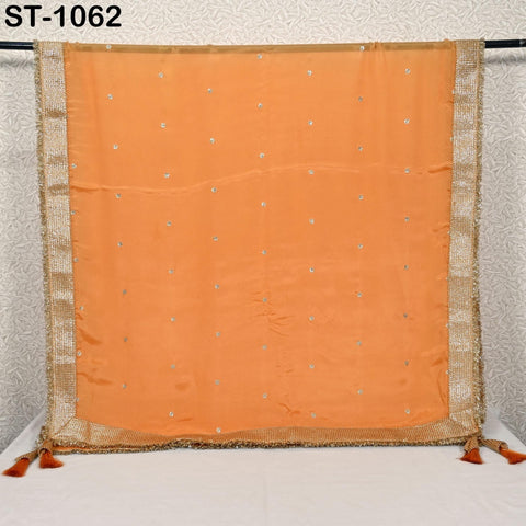 Orange Designer Dupatta Chiffon, Handmade Gota Patti Bridal Mehendi Heavy Chunni, Women Sequin Scarf, Match with Indian Dresses Festive Gift