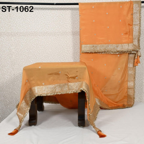 Orange Designer Dupatta Chiffon, Handmade Gota Patti Bridal Mehendi Heavy Chunni, Women Sequin Scarf, Match with Indian Dresses Festive Gift