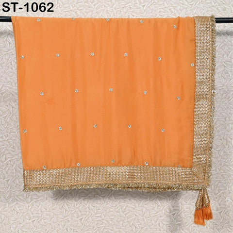 Orange Designer Dupatta Chiffon, Handmade Gota Patti Bridal Mehendi Heavy Chunni, Women Sequin Scarf, Match with Indian Dresses Festive Gift