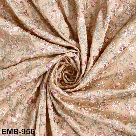 Peach Embroidered Fabric by the yard Sewing Crafting Embroidery Wedding Dresses Dolls Bags Theatrical Costumes Curtains Blouses Waistcoats