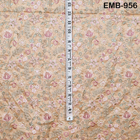 Peach Embroidered Fabric by the yard Sewing Crafting Embroidery Wedding Dresses Dolls Bags Theatrical Costumes Curtains Blouses Waistcoats