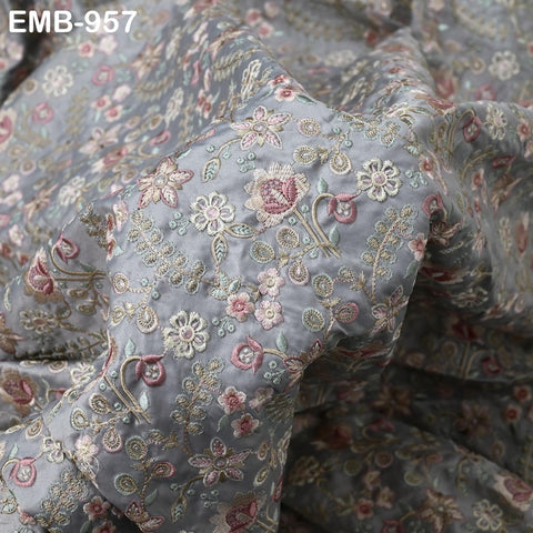 Gray Embroidered Fabric by the yard Sewing Crafting Embroidery Wedding Dresses Dolls Bags Theatrical Costumes Curtains Blouses Waistcoats