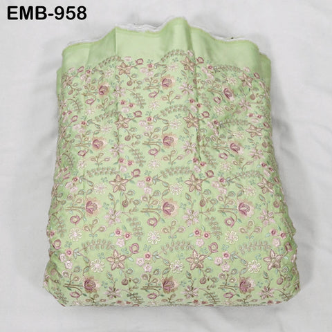 Green Embroidered Fabric by the yard Sewing Crafting Embroidery Wedding Dresses Dolls Bags Theatrical Costumes Curtains Blouses Waistcoats