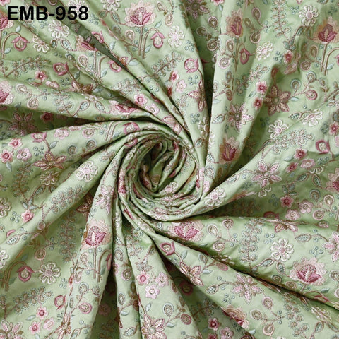 Green Embroidered Fabric by the yard Sewing Crafting Embroidery Wedding Dresses Dolls Bags Theatrical Costumes Curtains Blouses Waistcoats