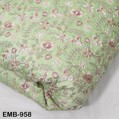 Green Embroidered Fabric by the yard Sewing Crafting Embroidery Wedding Dresses Dolls Bags Theatrical Costumes Curtains Blouses Waistcoats