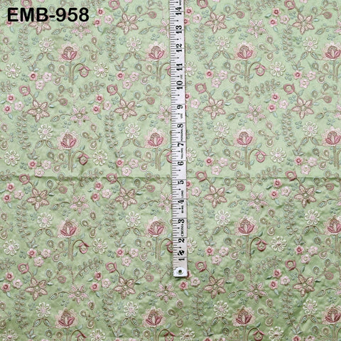 Green Embroidered Fabric by the yard Sewing Crafting Embroidery Wedding Dresses Dolls Bags Theatrical Costumes Curtains Blouses Waistcoats