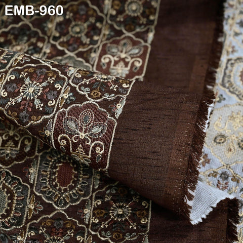 Brown Embroidery Fabric by the yard Sewing Crafting Indian Wedding Dress Regency Reticules Victorian Handbags Marie Antoinette Junk Journals