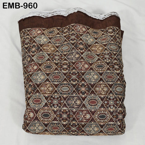 Brown Embroidery Fabric by the yard Sewing Crafting Indian Wedding Dress Regency Reticules Victorian Handbags Marie Antoinette Junk Journals