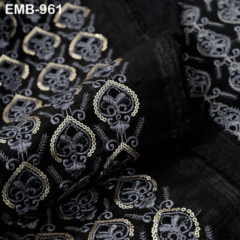 Black Embroidered Fabric by the yard Sewing Crafting Curtains Indian Embroidery Theatrical Costumes Dolls Bags Bridal Blouse Dresses