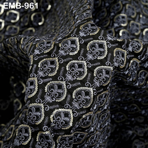 Black Embroidered Fabric by the yard Sewing Crafting Curtains Indian Embroidery Theatrical Costumes Dolls Bags Bridal Blouse Dresses