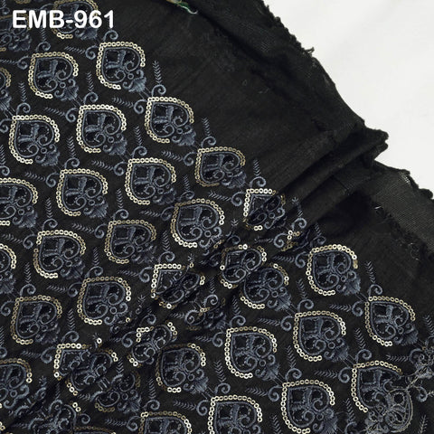 Black Embroidered Fabric by the yard Sewing Crafting Curtains Indian Embroidery Theatrical Costumes Dolls Bags Bridal Blouse Dresses