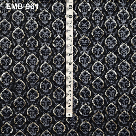 Black Embroidered Fabric by the yard Sewing Crafting Curtains Indian Embroidery Theatrical Costumes Dolls Bags Bridal Blouse Dresses