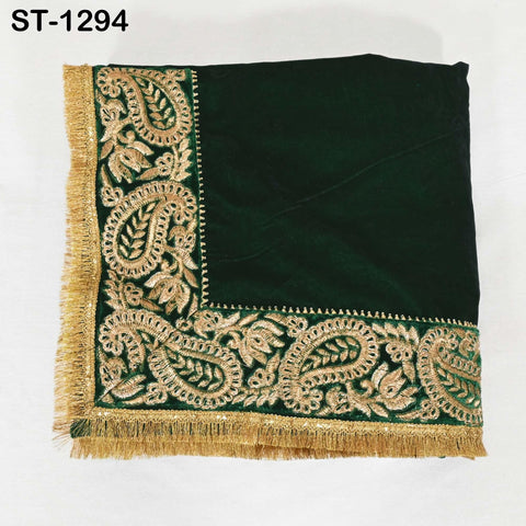 Green Velvet Shawl Designer Dupatta Embroidery on Edges Gift Women Indian Embroidered Chunni Bridal Veil Lehenga Festival Punjabi Wedding