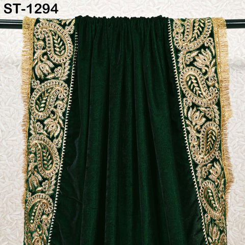 Green Velvet Shawl Designer Dupatta Embroidery on Edges Gift Women Indian Embroidered Chunni Bridal Veil Lehenga Festival Punjabi Wedding