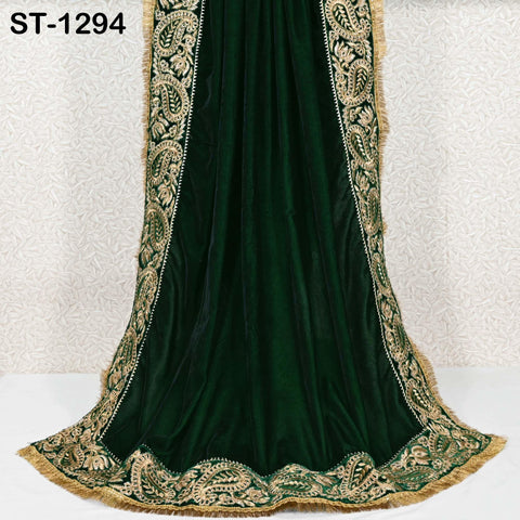 Green Velvet Shawl Designer Dupatta Embroidery on Edges Gift Women Indian Embroidered Chunni Bridal Veil Lehenga Festival Punjabi Wedding