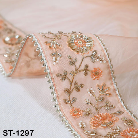 Peach Dupatta Hand Embroidery Silk Organza Dupatta Light Weight Indian Bridal Wedding Lehenga Women Chunni Veil Scarf Dress Gift for Mom