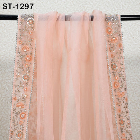 Peach Dupatta Hand Embroidery Silk Organza Dupatta Light Weight Indian Bridal Wedding Lehenga Women Chunni Veil Scarf Dress Gift for Mom