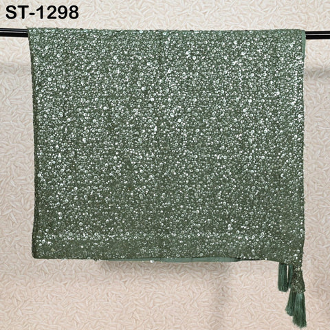 Moss Green Georgette Designer Dupatta for women Bridal Wedding lehenga Chunni/Veil Sequin Scarf Indian Dress Stole Ideal Gift Bridesmaid