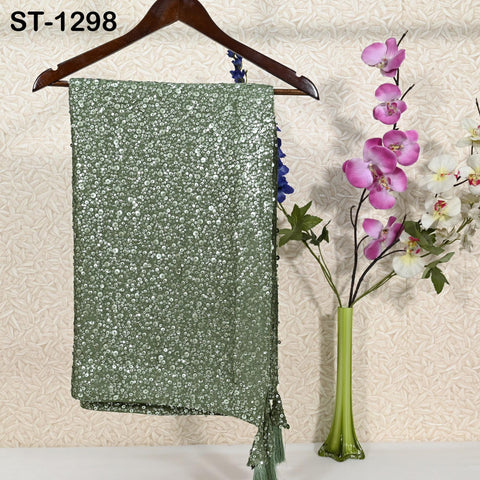 Moss Green Georgette Designer Dupatta for women Bridal Wedding lehenga Chunni/Veil Sequin Scarf Indian Dress Stole Ideal Gift Bridesmaid