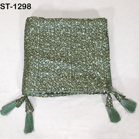 Moss Green Georgette Designer Dupatta for women Bridal Wedding lehenga Chunni/Veil Sequin Scarf Indian Dress Stole Ideal Gift Bridesmaid