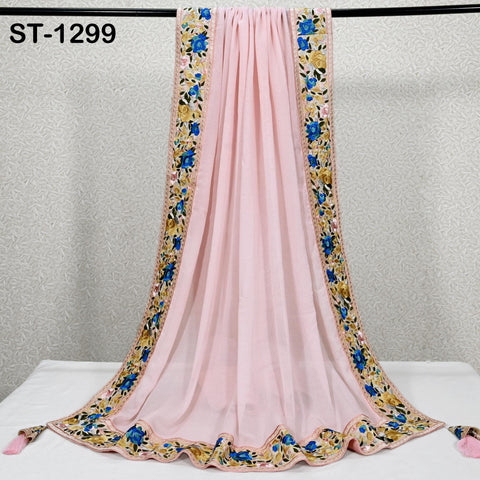 Embroidered Pink Silk Georgette Designer Women Dupatta Bridal Wedding lehenga Chunni/Veil/Scarf Indian Ethnic Dress Stole Gift Bridesmaid
