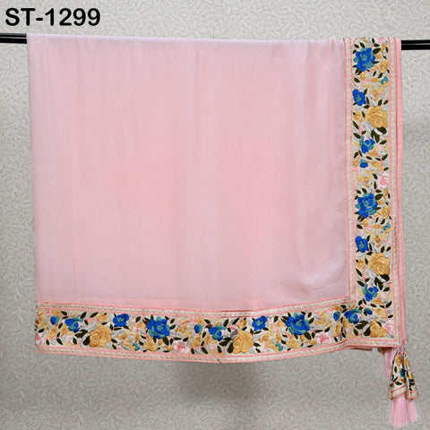 Embroidered Pink Silk Georgette Designer Women Dupatta Bridal Wedding lehenga Chunni/Veil/Scarf Indian Ethnic Dress Stole Gift Bridesmaid