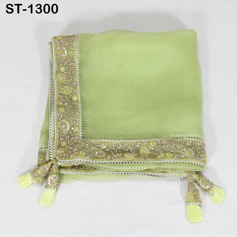 Lime Green Dupatta Hand Embroidery Silk Organza Dupatta Light Weight Indian Bridal Wedding Lehenga Women Chunni Veil Scarf Dress Gift Mom