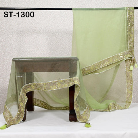 Lime Green Dupatta Hand Embroidery Silk Organza Dupatta Light Weight Indian Bridal Wedding Lehenga Women Chunni Veil Scarf Dress Gift Mom