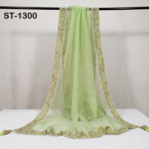Lime Green Dupatta Hand Embroidery Silk Organza Dupatta Light Weight Indian Bridal Wedding Lehenga Women Chunni Veil Scarf Dress Gift Mom