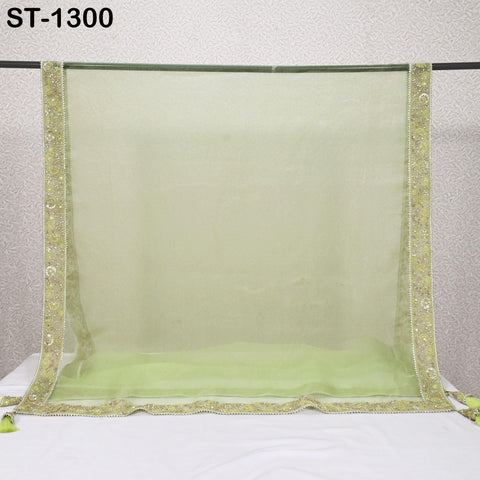 Lime Green Dupatta Hand Embroidery Silk Organza Dupatta Light Weight Indian Bridal Wedding Lehenga Women Chunni Veil Scarf Dress Gift Mom