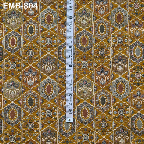 Mustard Brown Embroidery Fabric by the yard Sewing Indian Wedding Dress Regency Reticules Victorian Handbags Marie Antoinette Junk Journals