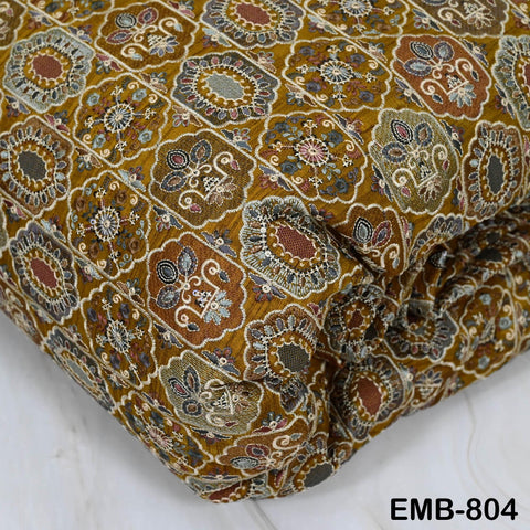 Mustard Brown Embroidery Fabric by the yard Sewing Indian Wedding Dress Regency Reticules Victorian Handbags Marie Antoinette Junk Journals