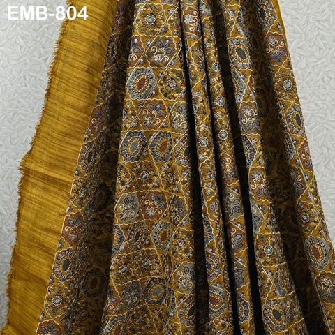 Mustard Brown Embroidery Fabric by the yard Sewing Indian Wedding Dress Regency Reticules Victorian Handbags Marie Antoinette Junk Journals