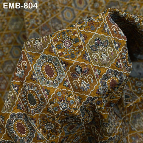 Mustard Brown Embroidery Fabric by the yard Sewing Indian Wedding Dress Regency Reticules Victorian Handbags Marie Antoinette Junk Journals