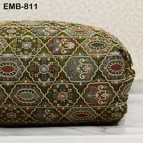 Olive Green Embroidery Fabric by the yard Sewing Indian Wedding Dress Regency Reticules Victorian Handbags Marie Antoinette Junk Journals