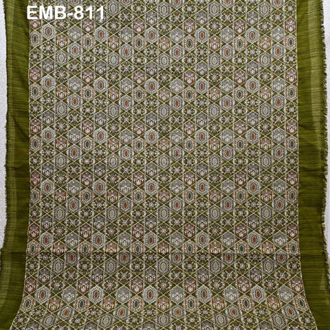 Olive Green Embroidery Fabric by the yard Sewing Indian Wedding Dress Regency Reticules Victorian Handbags Marie Antoinette Junk Journals