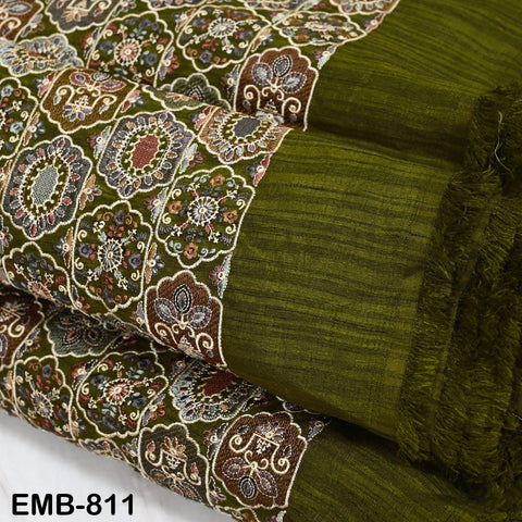 Olive Green Embroidery Fabric by the yard Sewing Indian Wedding Dress Regency Reticules Victorian Handbags Marie Antoinette Junk Journals