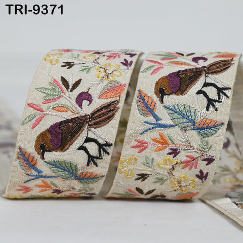 Ivory Embroidered Sparrow Sari Border Trim 1 Meter