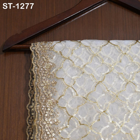Gold Embroidered Dyeable Dupatta Net Sequin, Light Weight Stole, Indian Bride Wedding Lehenga Veil, Women Haldi Dress Chunni Scarf, Gift Her