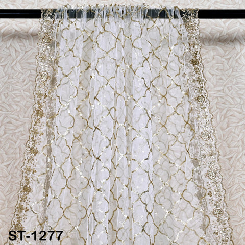 Gold Embroidered Dyeable Dupatta Net Sequin, Light Weight Stole, Indian Bride Wedding Lehenga Veil, Women Haldi Dress Chunni Scarf, Gift Her