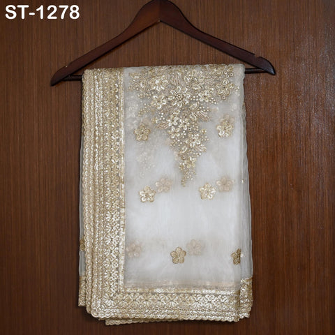 Gold Embroidered Dyeable Dupatta Net Sequin, Light Weight Stole, Indian Bride Wedding Lehenga Veil, Women Haldi Dress Chunni Scarf, Gift Her
