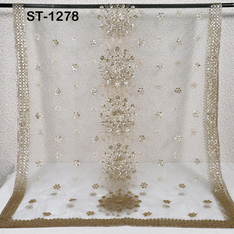 Gold Embroidered Dyeable Dupatta Net Sequin, Light Weight Stole, Indian Bride Wedding Lehenga Veil, Women Haldi Dress Chunni Scarf, Gift Her