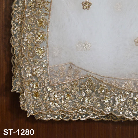 Dyeable Gold Embroidered Dupatta Net Sequin Stole, Bridal Wedding Chunni, Custom Color Dupatta for Lehenga, Indian Wedding Scarf Gift