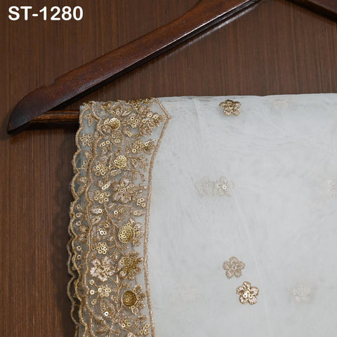 Dyeable Gold Embroidered Dupatta Net Sequin Stole, Bridal Wedding Chunni, Custom Color Dupatta for Lehenga, Indian Wedding Scarf Gift