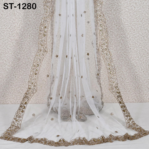 Dyeable Gold Embroidered Dupatta Net Sequin Stole, Bridal Wedding Chunni, Custom Color Dupatta for Lehenga, Indian Wedding Scarf Gift